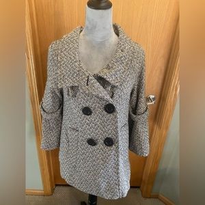 Last Kiss Brown Herringbone Coat With 3/4 Sleeves Size M